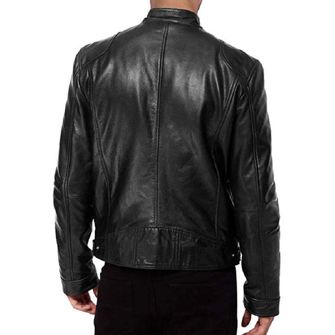 Slim Fit Casual Leather Motorcycle Jacket for Men - Stylish Autumn PU Coat with Lapel and Anti-Wind Features, Perfect for Everyday Wear